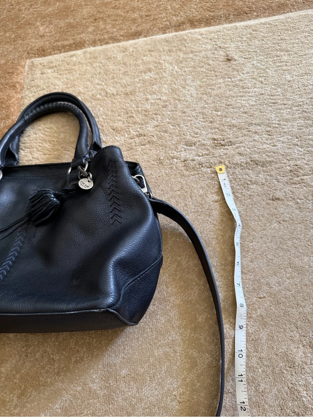 The Sak Black Leather Tote Bag with Tassel Accent